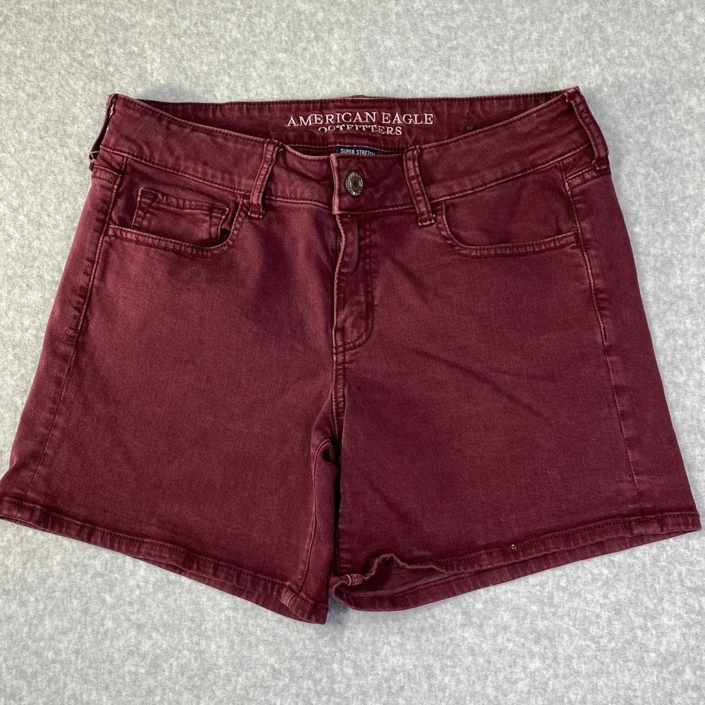 American Eagle Super Stretch Shorts Womens 4 Burgundy Excellent Low Rise Denim